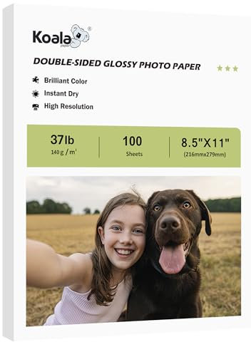 Koala Double Sided Glossy Inkjet Brochure Paper 8.5X11 Inches Thin 37lb 140gsm 100 sheets for Inkjet Printer Dye Ink for Photo Flyer Calendar Magazine Printing
