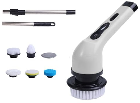 Xinsheinelry Brosse à récurer électrique sans fil avec 6/9 têtes remplaçables avec poignée d'extension et brosse de nettoyage de douche