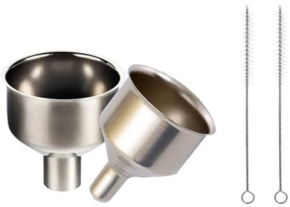 Qixuer 2 Pezzi Imbuto, 3,9/4,8 cm Piccolo Cucina Imbuto in Acciaio inox con 2 Manico Lungo Spazzola di Pulizia per Oli di Cottura Liquidi Marmellata, Vino Pentole di Liquidi, Cosmetici