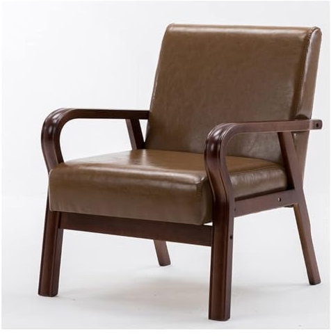 Moderner Leder-Sessel mit Flügelrücken-Design für Wohn- und Esszimmerstühle, Mid-Century-Stil, Sofasessel mit Armlehnen, Knopf, getuftete Polsterung, ideal für Lese- oder Empfangsraum