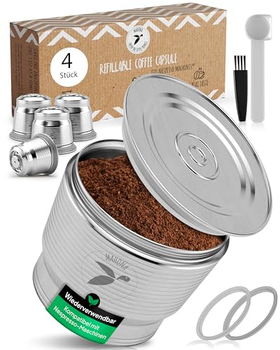 mahona Capsule Rechargeable Compatible Nespresso Inox | Dosette café réutilisable zéro déchet, acier inoxydable durable, remplissage facile, avec cuillère doseuse et joint
