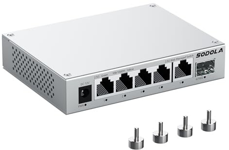 SODOLA 5-Port 2.5Gbit Switch Managed,with 1 10G SFP+, Aluminium Cooling & Magnetic Feet - LACP/QoS/VLAN/IGMP Managed Multi-Gigabit Switch for Homelab & Professional Networks