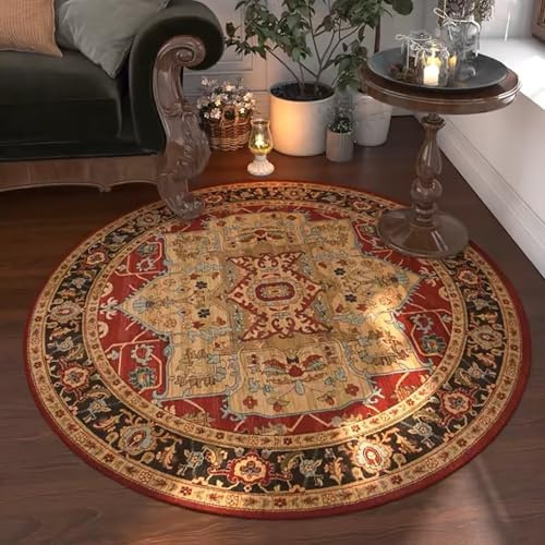 Tospass Vintage Boho Rund Teppich Waschbarer Wohnzimmer Orientalischer Stil Sofa Teppich Kurzflor Couchtischmatte, Bunter Muster Rutschfester Carpet für Schlafzimmer. 60 cm