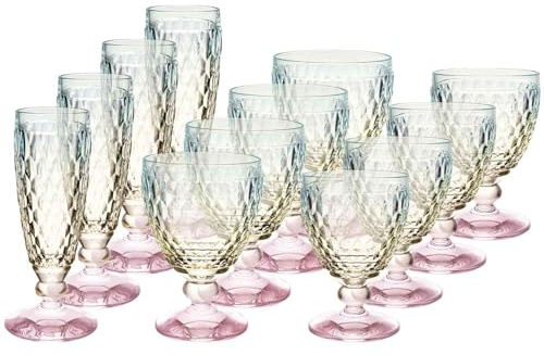 Villeroy & Boch Boston Pearl Lot de 12 verres à vin rouge (310 ml), verres à vin blanc (230 ml) et verres à champagne (145 ml) pour 4 personnes | Verre cristal | Passe au lave-vaisselle