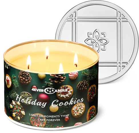 4EVER CANDLE Duftkerzen im glas 510g Soja Kerzen 4-Wick Rauchfrei Kerzengläser Aromatherapie 50h vollverbrannte Duftkerze Urlaubskekse