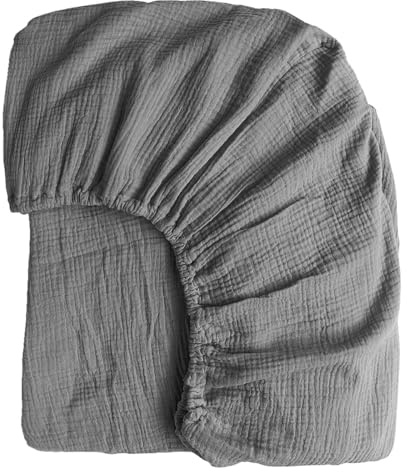 Boqingzhu Muslin Baumwolle Spannbettlaken 140x200cm Grau Dunkelgrau Anthrazit Atmungsaktiv Weich Hautfreundlich Spannbetttuch Bettlaken für Matraze bis 30cm Boxspringbett Topper