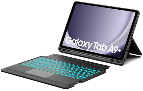 Teclado Samsung Tab A9 Plus 11 2023 con Touchpad, Funda Teclado 3 Canales Bluetooth Español Ñ Retroiluminado de 7 Colores Magnéticamente Soporte Retrato/Paisaje para Samsung A9 + 11 Pulgada, Ngero