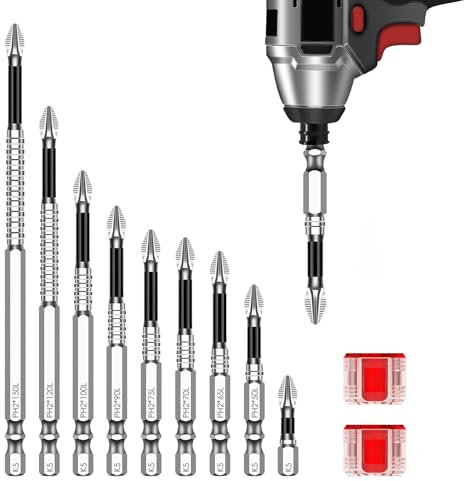 Lhdfyqt 9 Piezas Puntas de Destornillador de Alta Magnética, Magnética Brocas, Juego de Puntas Antideslizantes, Puntas Antideslizantes, Brocas Magnéticas para Taladro Eléctrico
