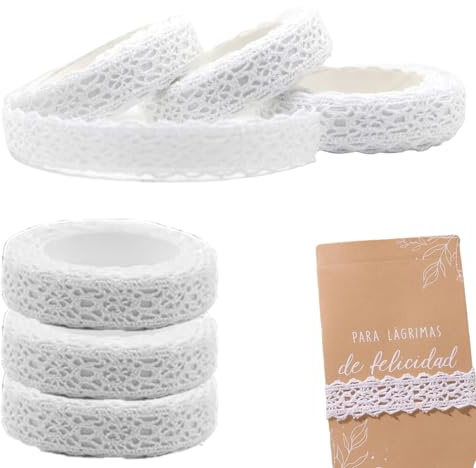6 Rollen Spitzenband Weiß Selbstklebende,Spitzenborte Weiß Vintage,für Handwerk,Hochzeit,Dekoration,Scrapbooking,Geschenkbox (1.5 cm x 1.8 m)