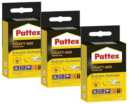 Pattex Kraft-Mix Extrem Schnell – 3x 12g | Schnelltrocknender 2-Komponenten-Kleber für präzise Reparaturen, hohe Belastbarkeit & Vielseitigkeit