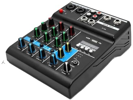 Controlador de DJ, Mezclador HD de 4 vías Au-dio sonido profesional con procesador de efectos de tarjeta equipo profesional consola de mezcla mezclador portátil Usb de 4 canales