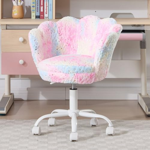 chairus Silla Escritorio Niña de Terciopelo Silla Infantil Giratoria con Ruedas, Sillas de Estudio con Forma de Flor para Niños, Colorido