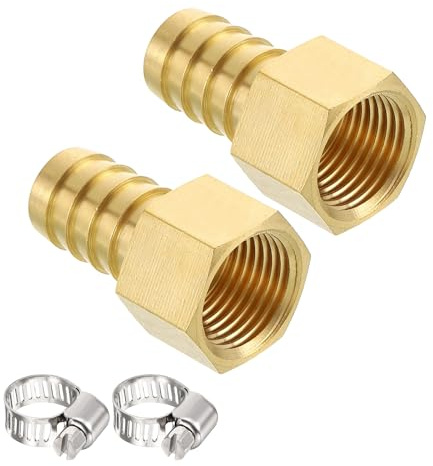 Kozelo 2pcs Brass Hose Barb Fittings 16mmHose Barb to 20mm G Female | Adapter Connector with 2pcs Stainless Steel Hose Clamps for Home Machines, Massage Bathtubs, and Irrigation Systems