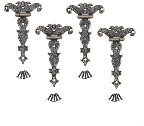 Dekorative Scharniere aus Metalllegierung, 4 Stück, Vintage-Stil, Türscharniere für Schrank, Zink, Möbelbeschläge, mit Schrauben (L Bronze)