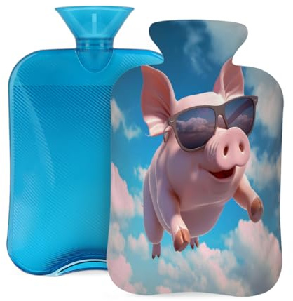 Mexpekil Wärmflasche mit weichem Flanellbezug, 2 l, großer Wärmbeutel zur Schmerzlinderung, warme Hände, Füße und Körper, ideales Geschenk für Erwachsene und Kinder (fliegendes Schwein)