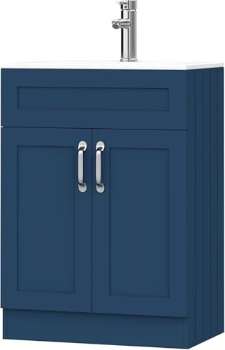 BELOFAY 500mm Floor Standing Bathroom Vanity Unit With Basin - Slim Waterproof Laquered Cloakroom Vanity Unit with 1 Tap Hole Ceramic Basin & Waste Included (Crawley Blue)