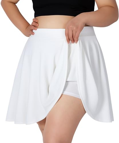 LEACOOLKEY Taglie Forti Gonna Skater Donna Corta Minigonna Tennis, Vita Alta A Line Elastica con Pieghe e Shorts Integrato L-5XL