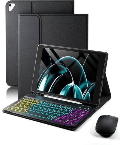 for iPad 6th Generation(2018)/ iPad 5th Generation(2017)/IPad Pro 9.7 (2016)/IPad Air 2(2014) 9.7-inch Case,with Wireless Bluetooth British Layout Backlit Keyboard and Mouse,Magnetic Design Detachable