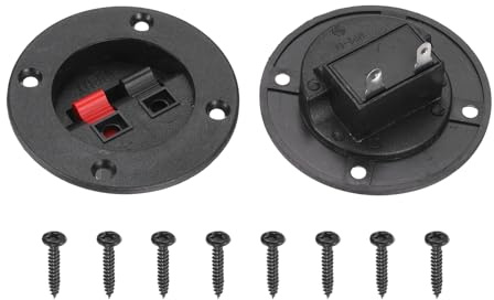 sourcing map WP2-6A - Clip rotonda per casse acustiche, 2 vie, presa jack nera e rossa, clip di connessione a molla per subwoofer fai da te, auto, casa, confezione da 2