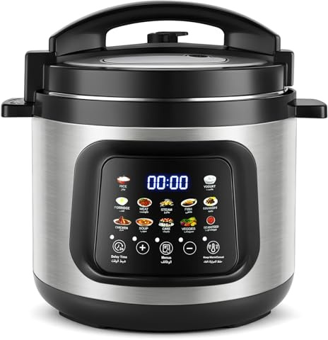 KOMORE 12-in-1 Electric Multi-Cooker, 6L Multi Cooker, Stainless Steel | Digital Display, 12 Functions, Slow Cook, Rice Cook, Steam, Sauté, Yogurt Maker, Timer, Keep Warm, Dishwasher-Safe