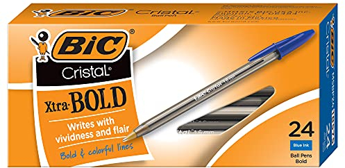 Bic Cristal Xtra Bold Ballpoint Pen, Bold Point (1.6mm) For Vivid And Dramatic Lines, Blue, 24-Count
