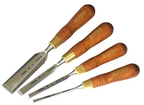 Narex Premium Meißel-Set mit abgeschrägten Kanten und gebeizten Hainbuchenholzgriffen, 4-teiliges Set