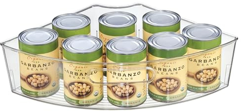 iDesign roterbar organiserare i återvunnen plast, 1/4 kilformad Lazy Susan med handtag – perfekt för skafferi, badrum, allmän förvaring och mer – 42 x 28 x 10 cm, transparent.