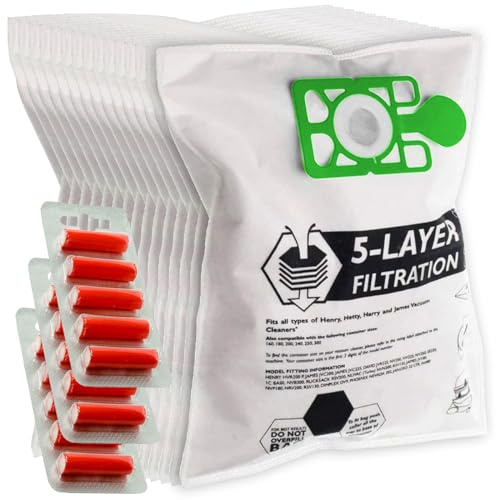 SPARES2GO Cloth Hoover Bags compatible with Numatic Henry HVR200 HVC200 NRV200 Vacuum Cleaners (Pack of 15 + 15 Fresheners)