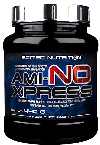 Scitec Nutrition Ami-NO Xpress - Amino-komplex für während des Trainings | Mikronisierte Aminosäuren – 19 Wirkstoffe – Vitamin B9 & B12 – schnelle Aufnahme - Zuckerfrei - 440 g, Pfirsich-Eistee