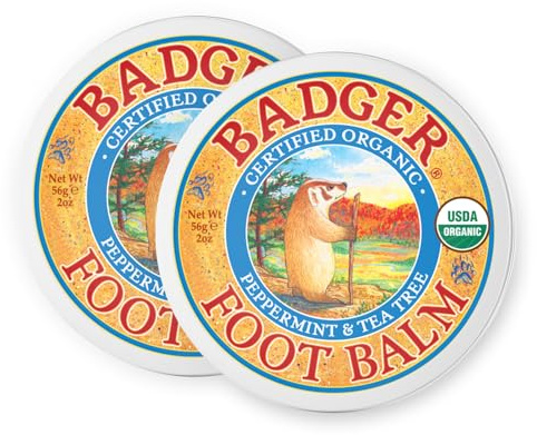Badger Foot Balm, 100% Organic Foot Cream for Dry Cracked Heels and Feet, Fast Acting Foot Care for Women & Men, All-Natural Cracked Heel Treatment, 2 oz Tin, 2-Pack