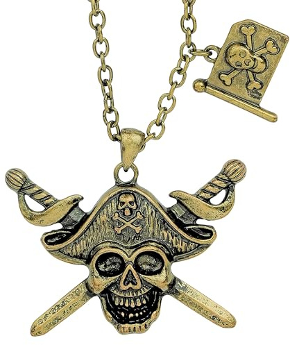 W WIDMANN MILANO Party Fashion - Halskette mit Piratentotenkopf | Piraten-Accessoire, Kostümzubehör mit gekreuzten Schwertern und Piratenflagge für Karneval und Mottoparty