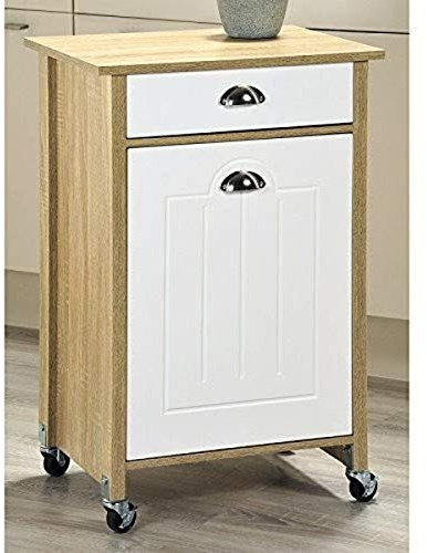 KESPER Küchenwagen mit Mülleimer, Holz, Weiß/Beige, 50 x 37 x 78,5 cm