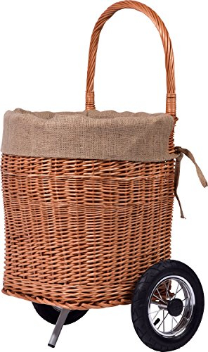 dobar® Premium Kaminholzkorb aus geschälter Weide mit Rollen- Weidekorb mit herausnehmbarer Stoffeinlage aus Jute und edlen Metallrädern - 40 cm