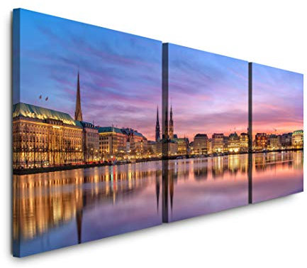 EAUZONE GmbH Panorama Hamburg 220 x 70cm - 3 Bilder je 70x70cm Bild XXL Panorama Deko Wandbilder auf Leinwand