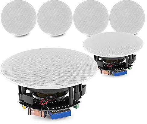 Power Dynamics 6x PD FCS6 6.5 Flush Mount Ceiling Speakers, Low Profile Coaxial Speaker System, 100V Line & 8 Ohm, 720W Audio Set for Home, Shop, Restaurant, Office & Commercial Use, White Finish