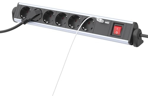 Drehbare Steckdosenleiste mit USB für Schreibtisch, TÜV/GS Zertifiziert | 6-Fach Tischsteckdose mit Schalter, 1,5m Kabel