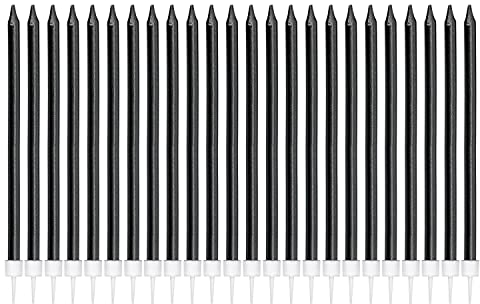 LUTER Lange Metallisch Geburtstagskerzen Kuchen Geburtstagskuchen Kerzen Kuchenkerzen mit Haltern für Kinder und Erwachsene Geburtstag, Hochzeit Party Dekoration(24 Stück) (Schwarz)