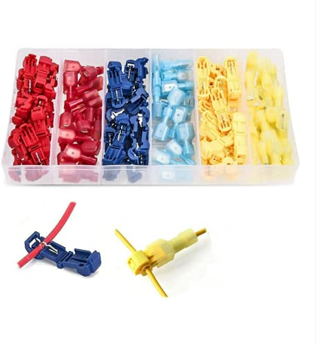 120 PCS T-Tap-Kabelverbinder, selbstisolierende elektrische Schnellspleißkabelklemmen, isoliertes Schnellkupplungs-Spatenklemmen-Sortimentskit mit Aufbewahrungskoffer