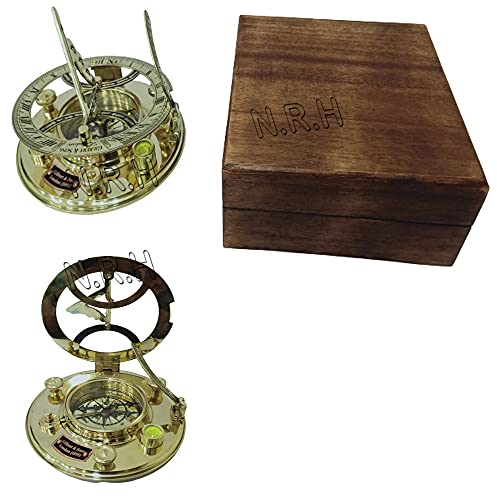 Nautical Sonnenuhr-Kompass Gilbert & Sons London, 12,7 cm, groß, Messing, in Holzkoffer, hochwertiges kalibriertes Vintage-Geschenk