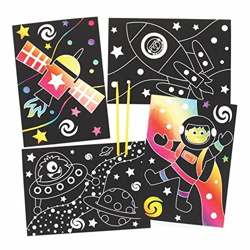 Baker Ross Solar System Scratch Art Pictures - Pack of 8, Rainbow Scratch Art, Children’s Activity Packs, Creative Activities for Kids (FE663)