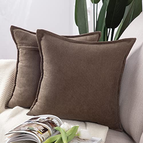 Madizz 2er Set kurzen Chenille Zierkissenbezüge weicher dekorativer Kissenbezug für Sofa, Schlafzimmer Kissenhülle Dunkelbraun 45x45 cm Quadrat