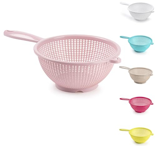 19cm Plastic Colander Food Sieve Strainer Basket for Food Washing Draining Pasta Spaghetti Rice Salad Vegetable Kitchen Cooking Hobby Design 4 (Pink)