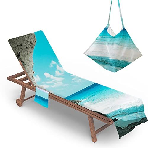 Highdi Funda para Silla de Playa Toalla Funda para Tumbona de Microfibra Funda para Silla de Salón de Playa con Bolsillos para Tumbona, Piscina, Tomar El Sol, Jardín (75x210cm,Oceano)