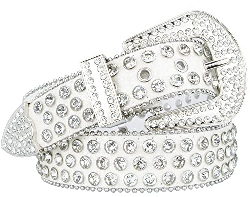Korhleoh Ceinture en strass pour femme et homme, ceinture en cuir clouté pour jeans (pour tour de taille 74 à 103 cm), 110 cm per girovita 74-103 cm