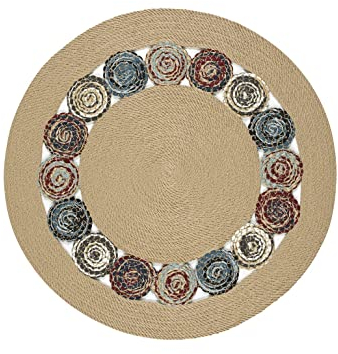ENGLISH HOME Jute Teppich Rund Boho Deko und Ethno Vintage Look für Wohnzimmer, Schlafzimmer, Outdoor Runder Teppiche im Flur, Esszimmer, Dekorativer Runder Juteteppich Durchmesser 90cm Mehrfarbig