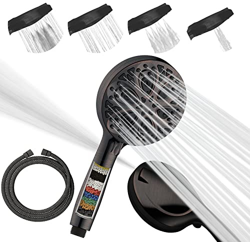 SparkPod Shower Head and Hose Set - High Pressure Showerhead with Filter and 10 Spray Settings - Luxury 5 Handheld High Power Shower Heads with High Pressure Jets - Oil-Rubbed Bronze