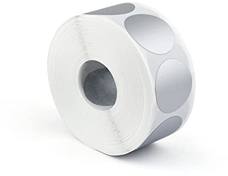 1 Roll 1000 Pcs 1 Round Scratch Off Stickers Labels Self Adhesive Labels for Lottery Tickets DIY, Raffle Ticket Games Creating (Silver)