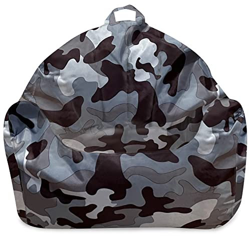 Posh Creations Structured Comfy Bean Bag Chair for Gaming, Reading and Watching TV, Malibu Lounge, Nylon - Camo Gray and White
