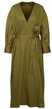Seidensticker Damen Blusenkleid Maxi - Blusenkleid mit Bindegürtel - V-Ausschnitt - Curvy Fit - Langarm – Stretch - Baumwollmischung