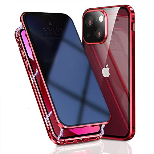 OMGZONE Privacy Case for iPhone 13 Magnetic Cover,Screen Protector built-in Anti-peep Tempered Glass Full Cover with Camera Protector,360 Degree Metal Bumper Case for iPhone 13,Red